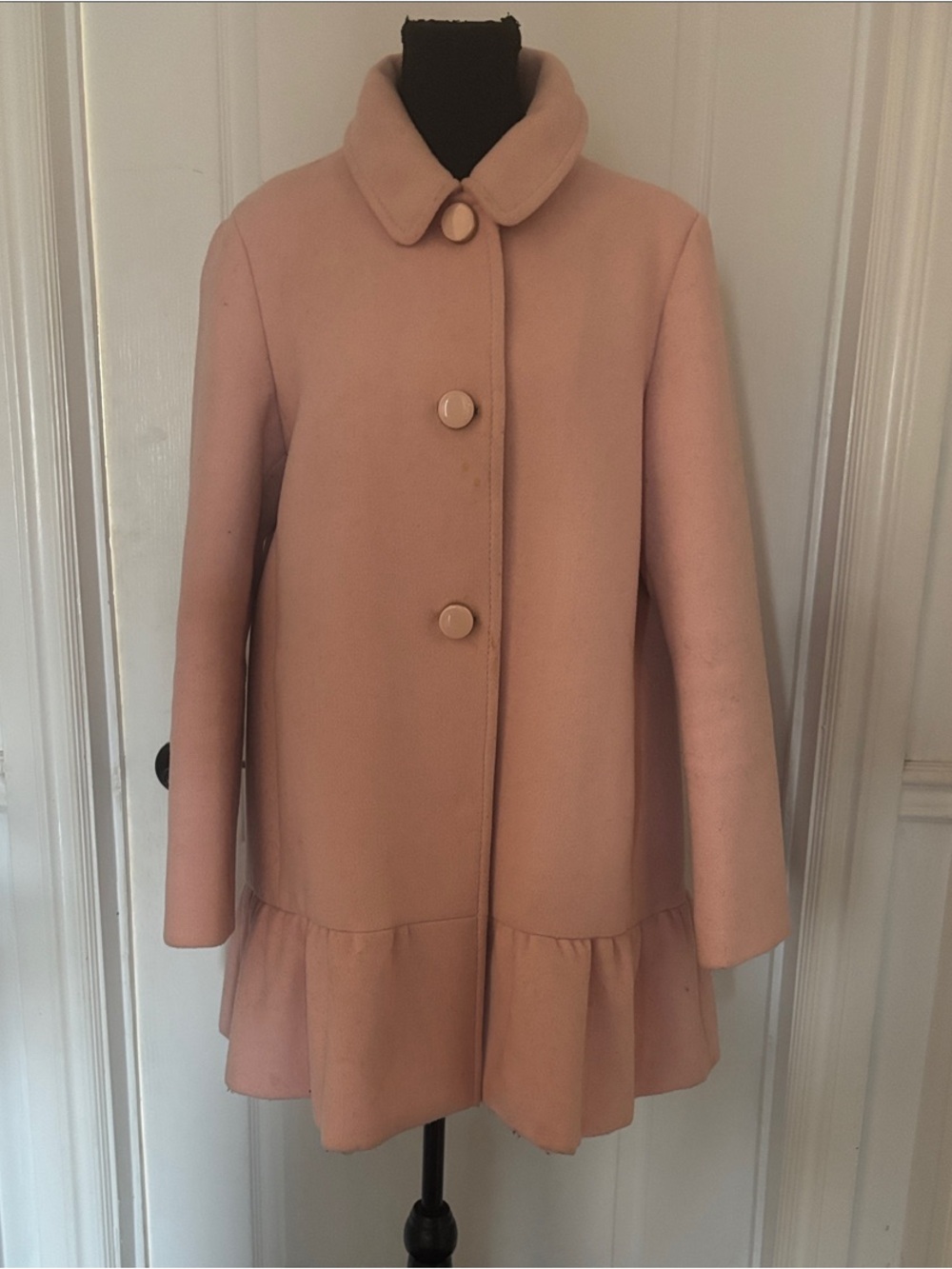 LIKE NEW! Kate Spade Peony “Blush” Pink Ruffle Hem Coat